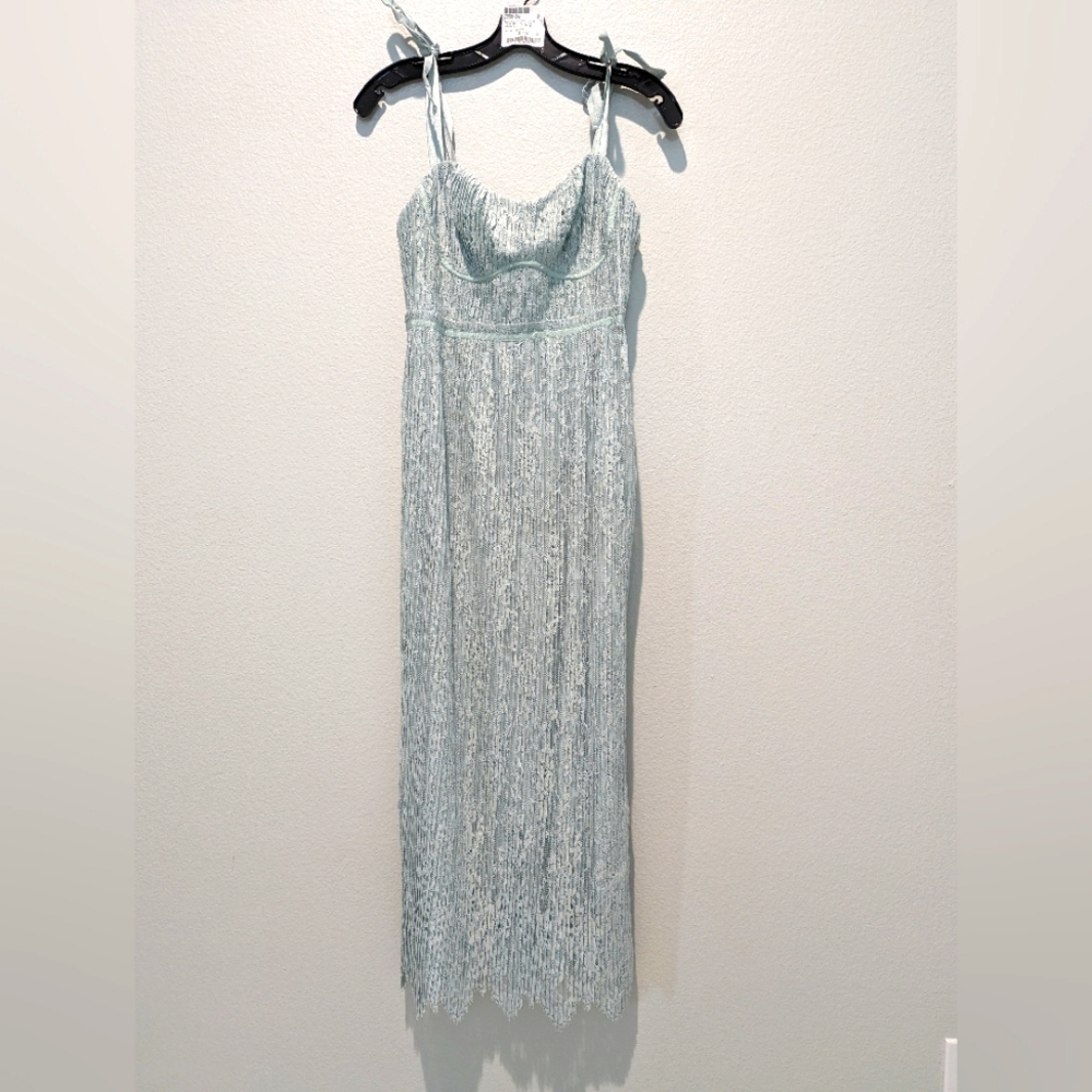 SIMKHAI Bonnie Silk & Lace Plisse Bustier Midi-Dress